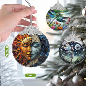 Stained Glass Sun and Moon Coexis 2025 Hanging Christmas Tree Ornament