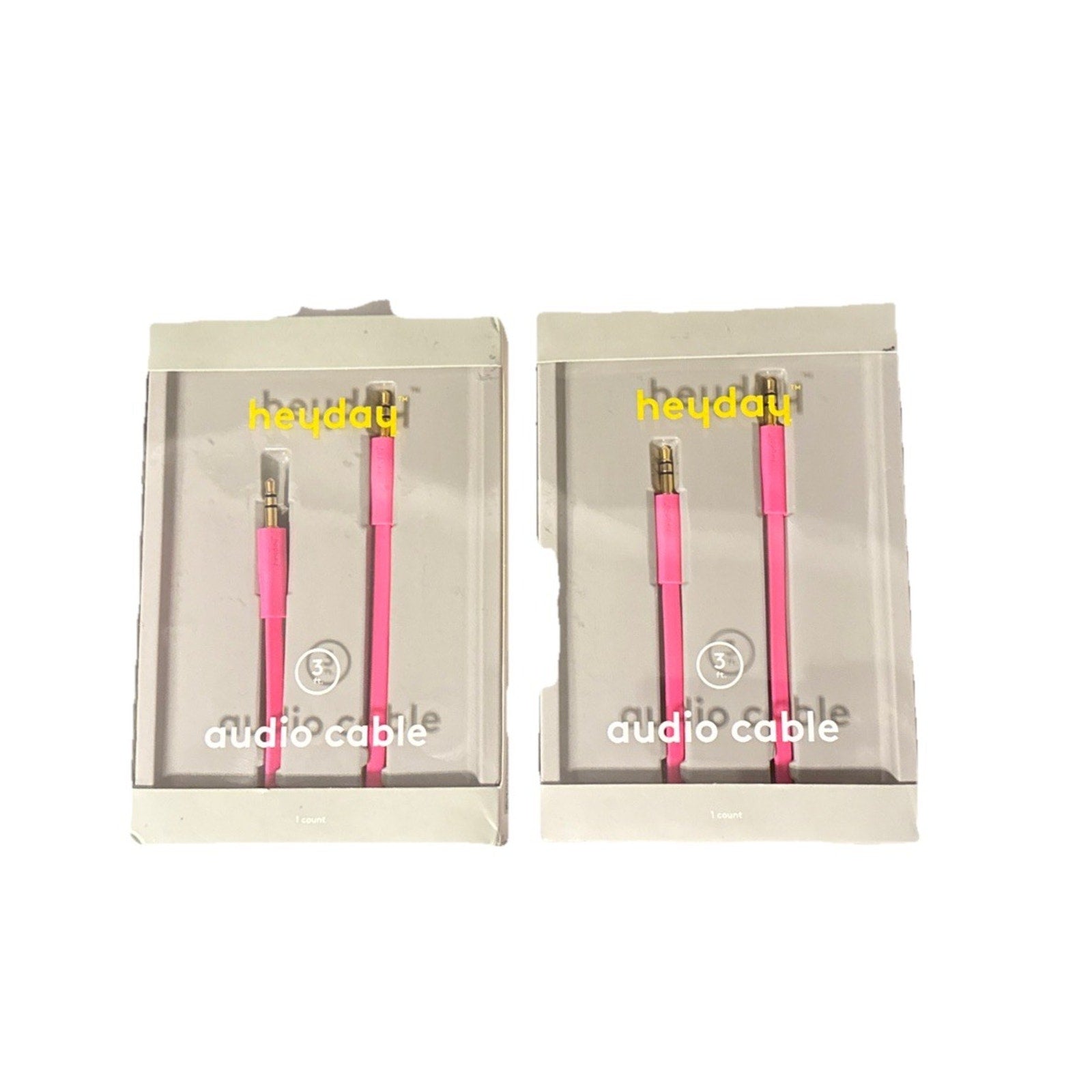 Heyday Audio Cable 3 Ft. 3.5 mm Aux Plug Pink NEW - Lot of 2