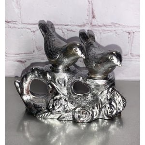 Vintage Silver Plastic Bird Salt & Pepper Shakers Tree Branch Caddy