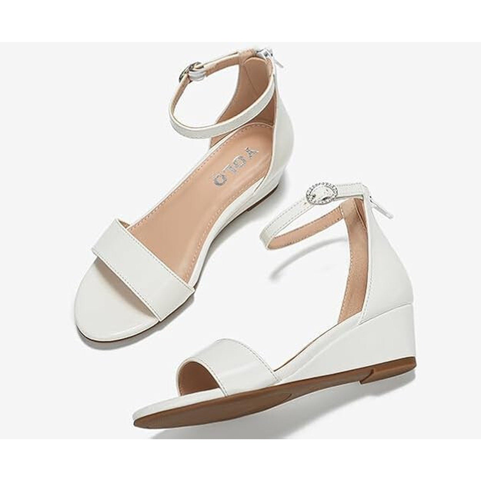 Girls Wedge Heel, Open Toe, Ankle Buckle Strap, Faux Patent Leather Dress Sandal