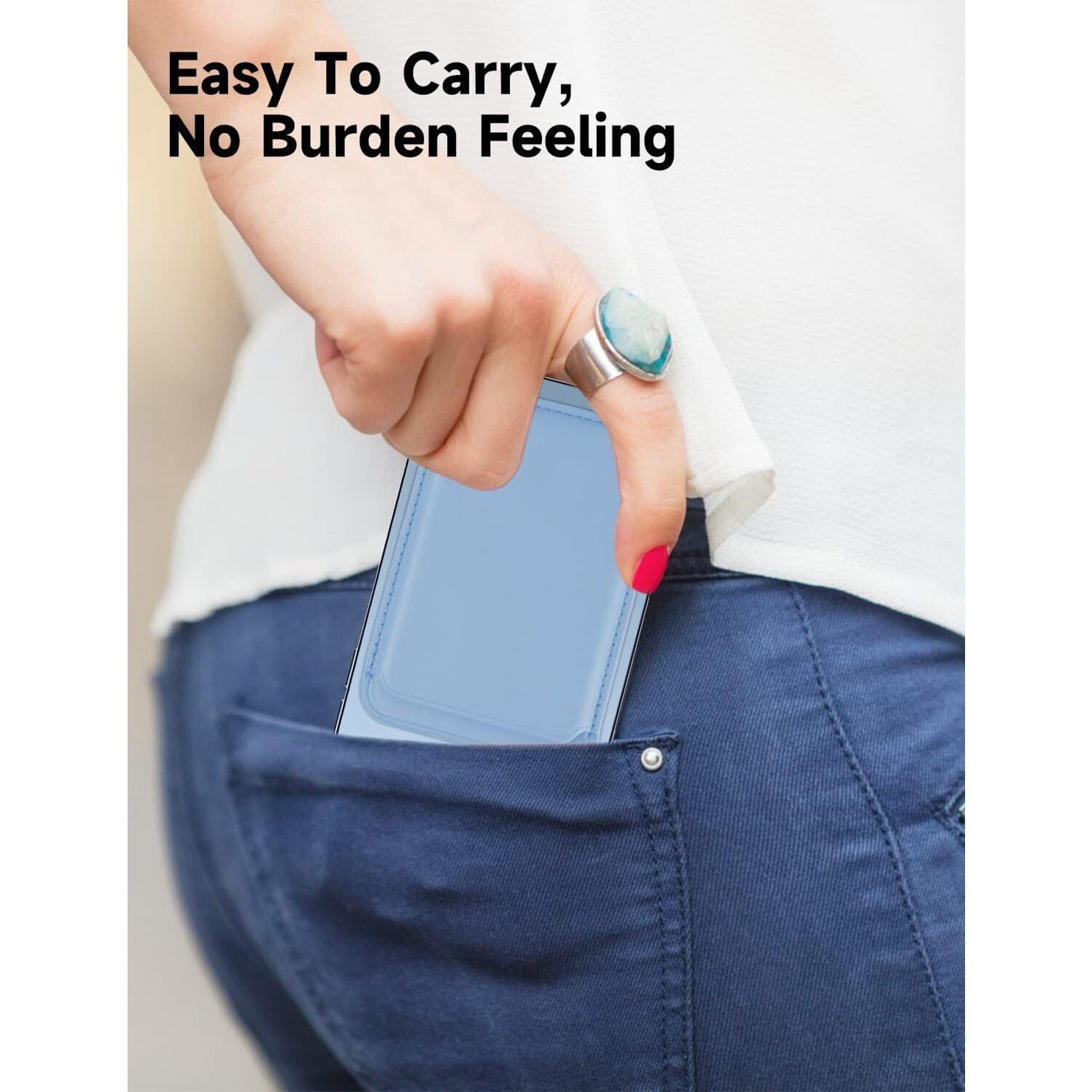 Magnetic Card Wallet Holder w/MagSafe for iPhone 15, 14, 13, Max/Plus/Pro-Blue