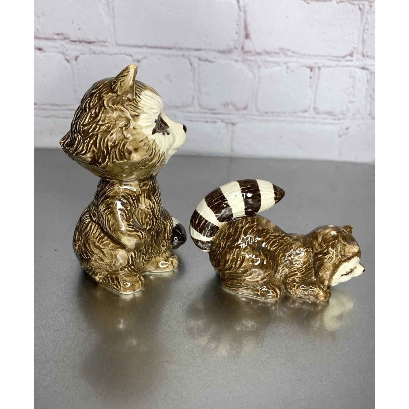 Vintage Racoon Love Salt & Pepper Shakers Mother Baby Ceramic-Read Description