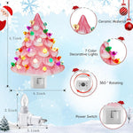 Brightown 2 Pack Ceramic Christmas Tree Night Light, Pink and White