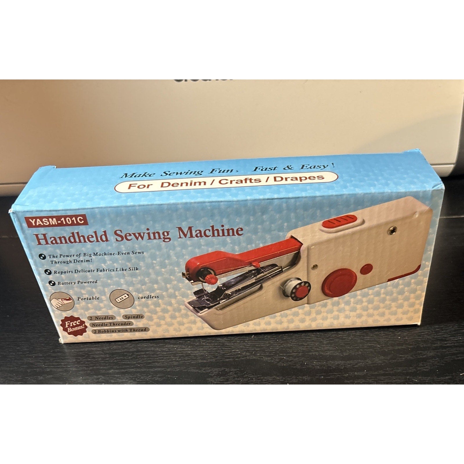 Cordless Handheld Sewing Machine Handy Stitching Blue Portable Battery Operated