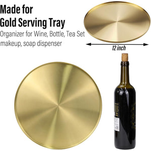 FREELOVE Gold Tray, Round Brass Serving Platter, Circle Decorative Plate 12"