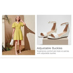 Girls Wedge Heel, Open Toe, Ankle Buckle Strap, Faux Patent Leather Dress Sandal