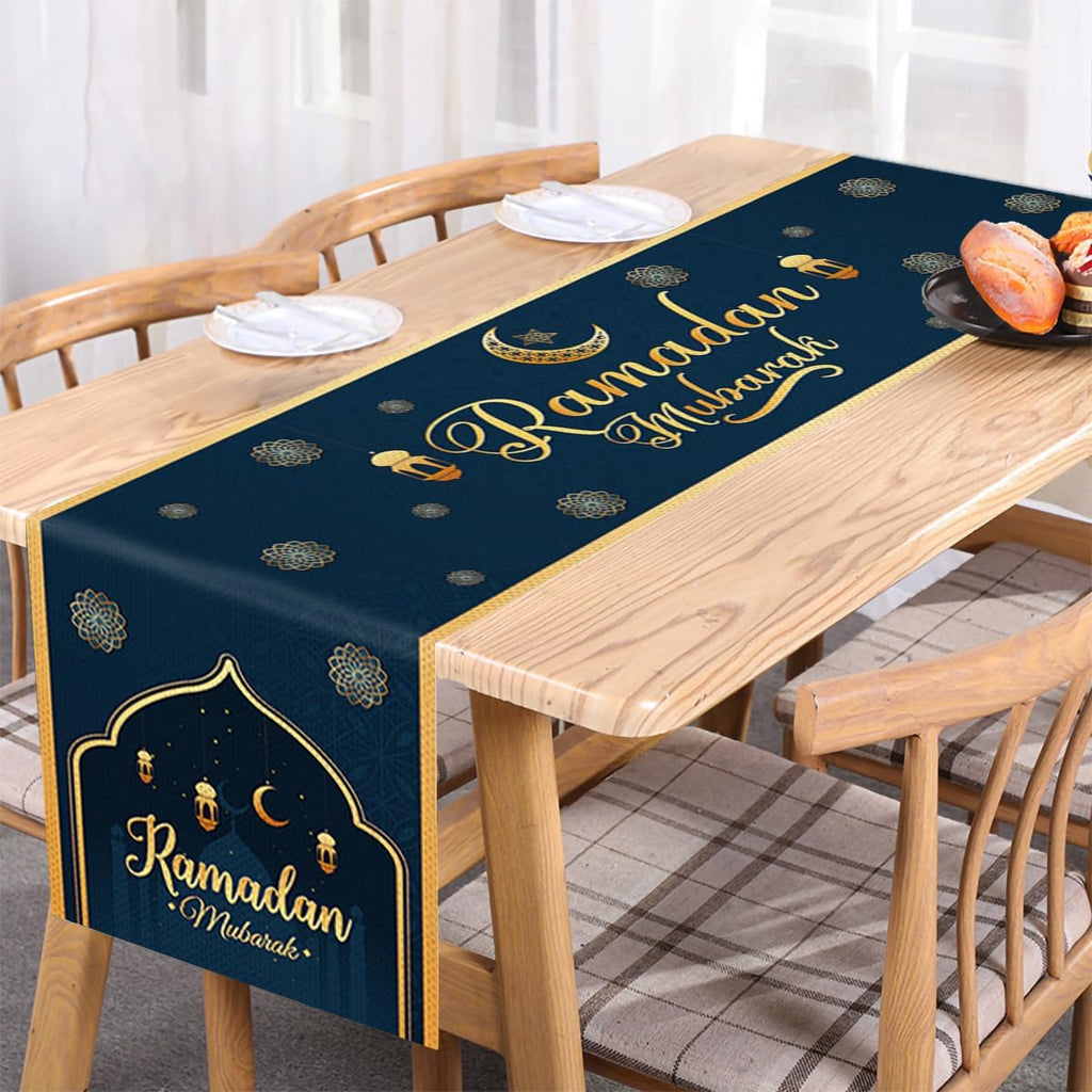 Ramadan Mubarak Table Runner Table Decorations - Ramadan Mosque Lantern Islamic Happy Ramadan Mubarak Party Supplies Decorations, 13.8x70 inches