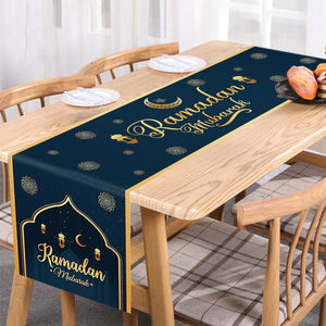 Ramadan Mubarak Table Runner Table Decorations - Ramadan Mosque Lantern Islamic Happy Ramadan Mubarak Party Supplies Decorations, 13.8x70 inches