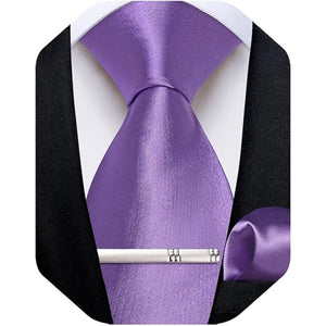 DiBanGu Satin Ties Solid Color Necktie and Pocket Square Tie Clip Formal