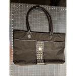 Vintage Nine West Canvas Brown/Beige Handbag Tote Bag Top Zipper