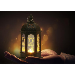 2 Pieces Ramadan Lanterns 5.2"h Retro Hanging Lamp, Tabletop, Transparent Glass