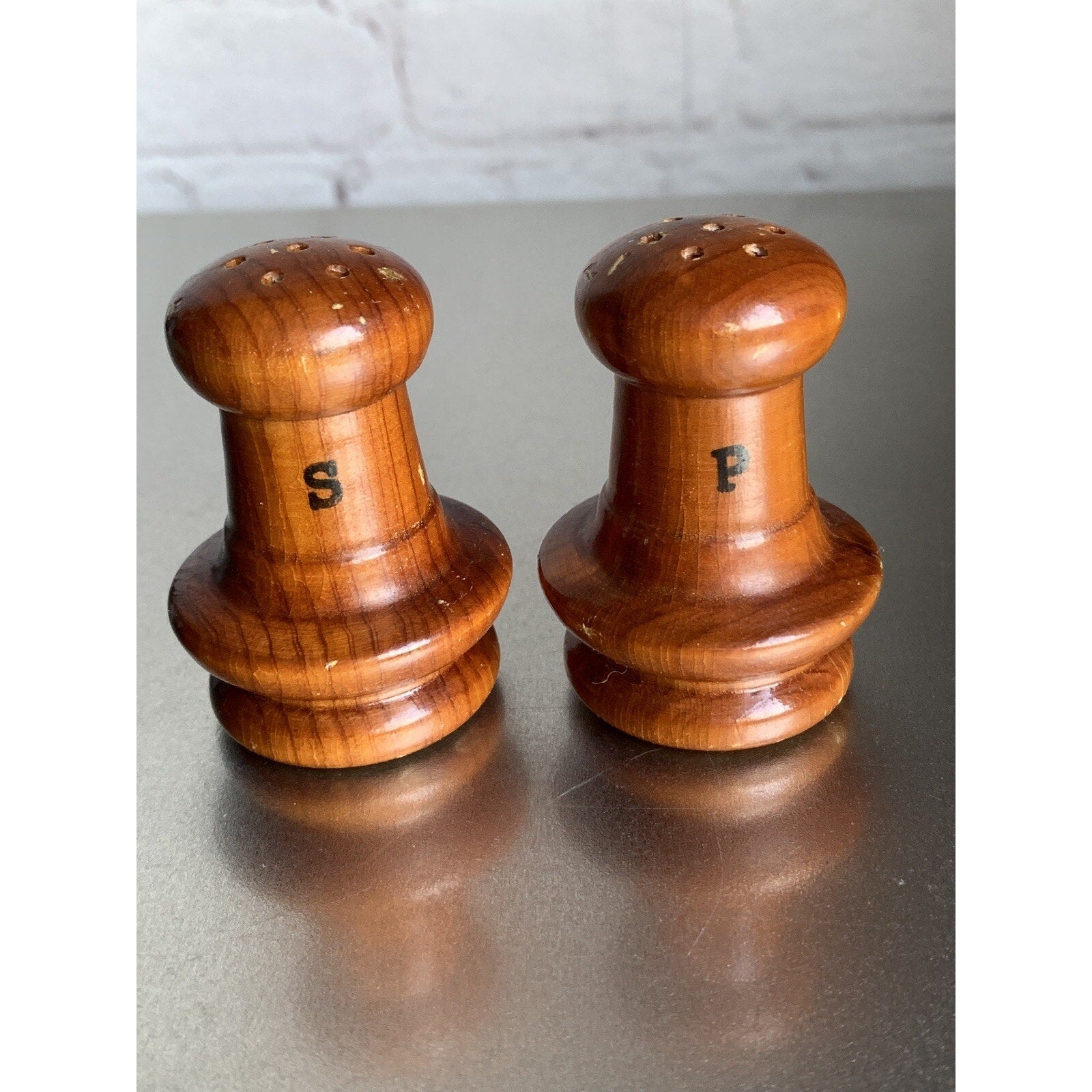 Vintage Wood Salt & Pepper Shakers Chess Pawns Lavallette New Jersey Souvenir