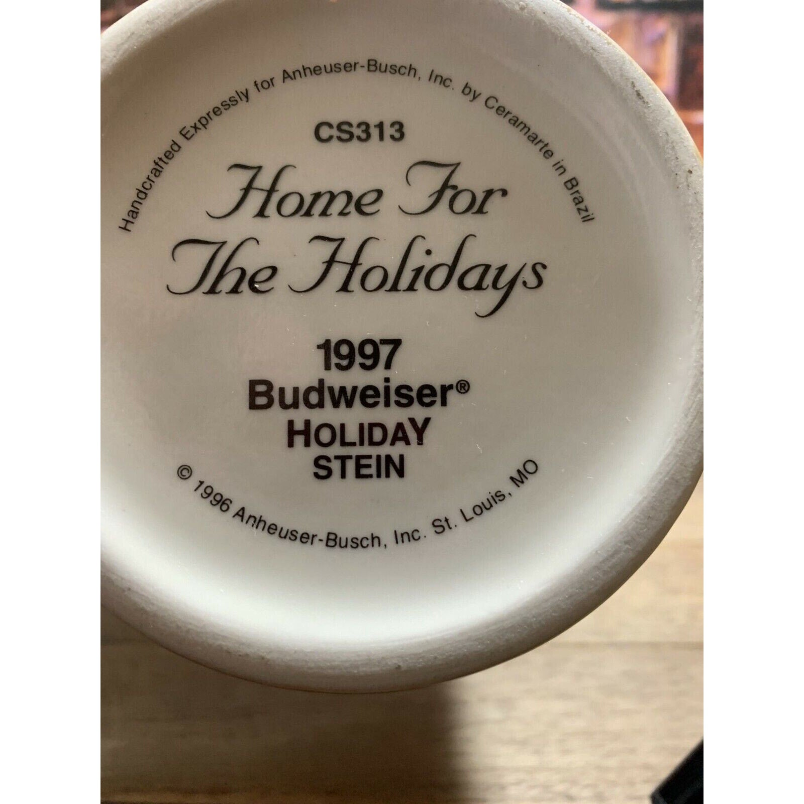 Vintage Budweiser Anheuser-Busch Home for the Holiday’s Stein 1997