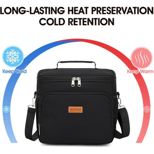 Lunch Bag Cooler Tote Reusable Insulated Leak-Proof, Thermal, Large Size, Black