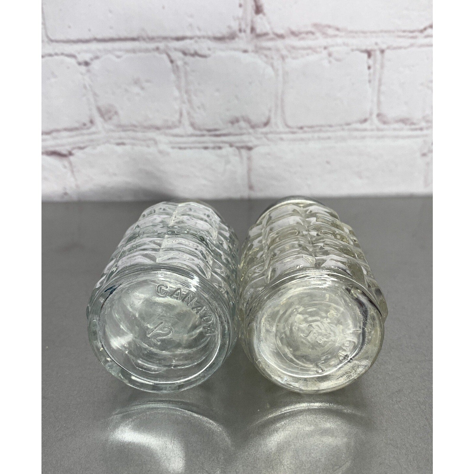 Vintage Clear Glass Salt & Pepper Shakers Waffle Design
