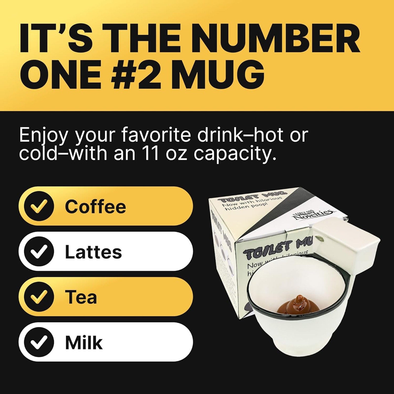 Ceramic Toilet Coffee Mug - Now With Hidden Poop 11-Ounces, Novelty White