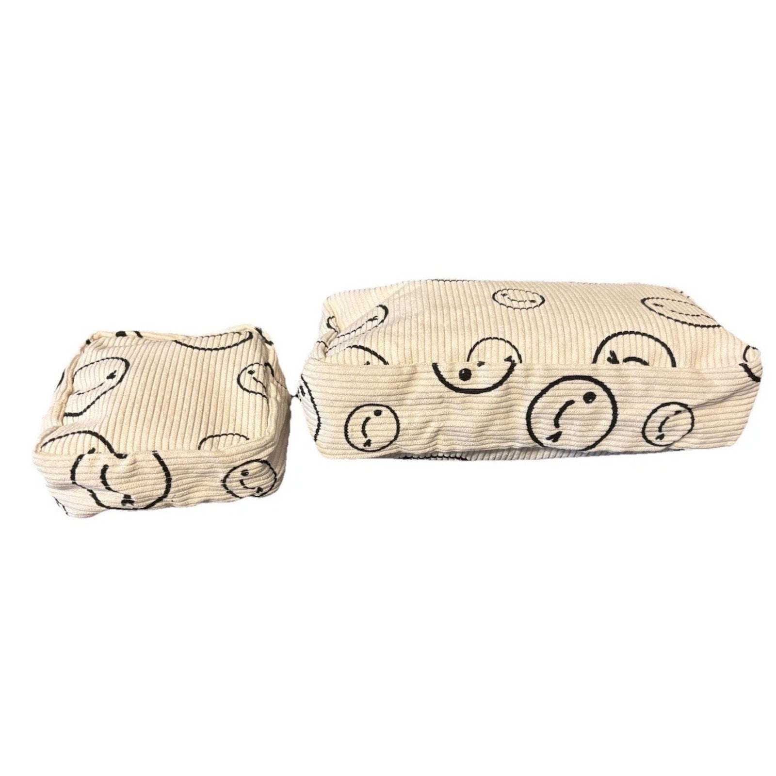 2pcs Corduroy Smile Face Cosmetic Makeup Bags, Aesthetic Organizer Toiletry Bags