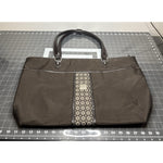 Vintage Nine West Canvas Brown/Beige Handbag Tote Bag Top Zipper