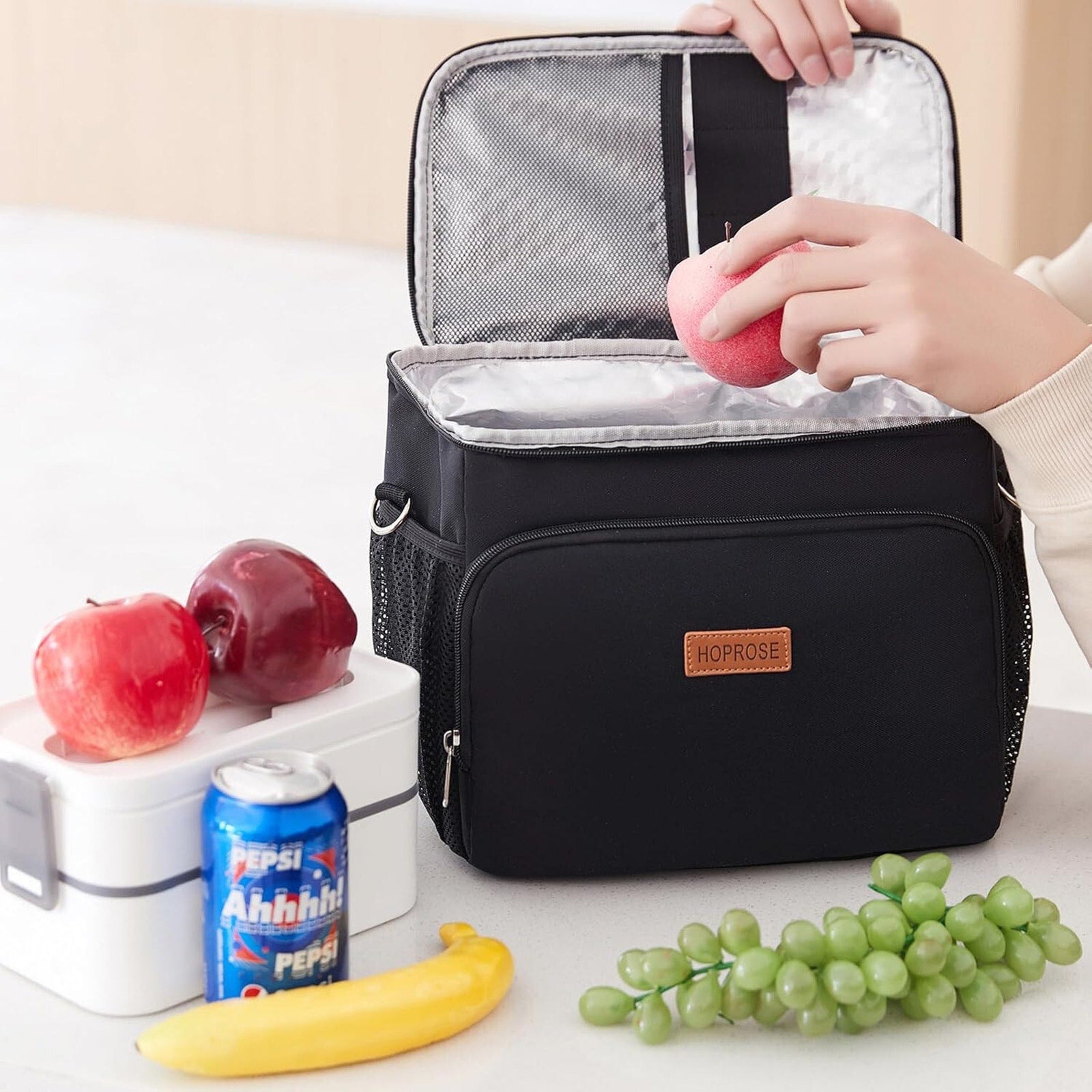 Lunch Bag Cooler Tote Reusable Insulated Leak-Proof, Thermal, Large Size, Black