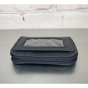 Vintage ID Wallet Change Pouch Credit Card Key Holder Black Zip Around NOS
