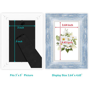 3x5 Picture Frames Set of 4 with Opening Size 2.6''x4.6'', Rustic Photo Frame