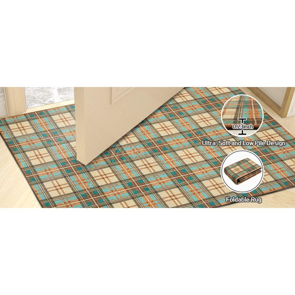 Area Rug Non Slip Machine Washable Ultra Soft Door Mat, Kitchen Mat Plaid 2"x3"