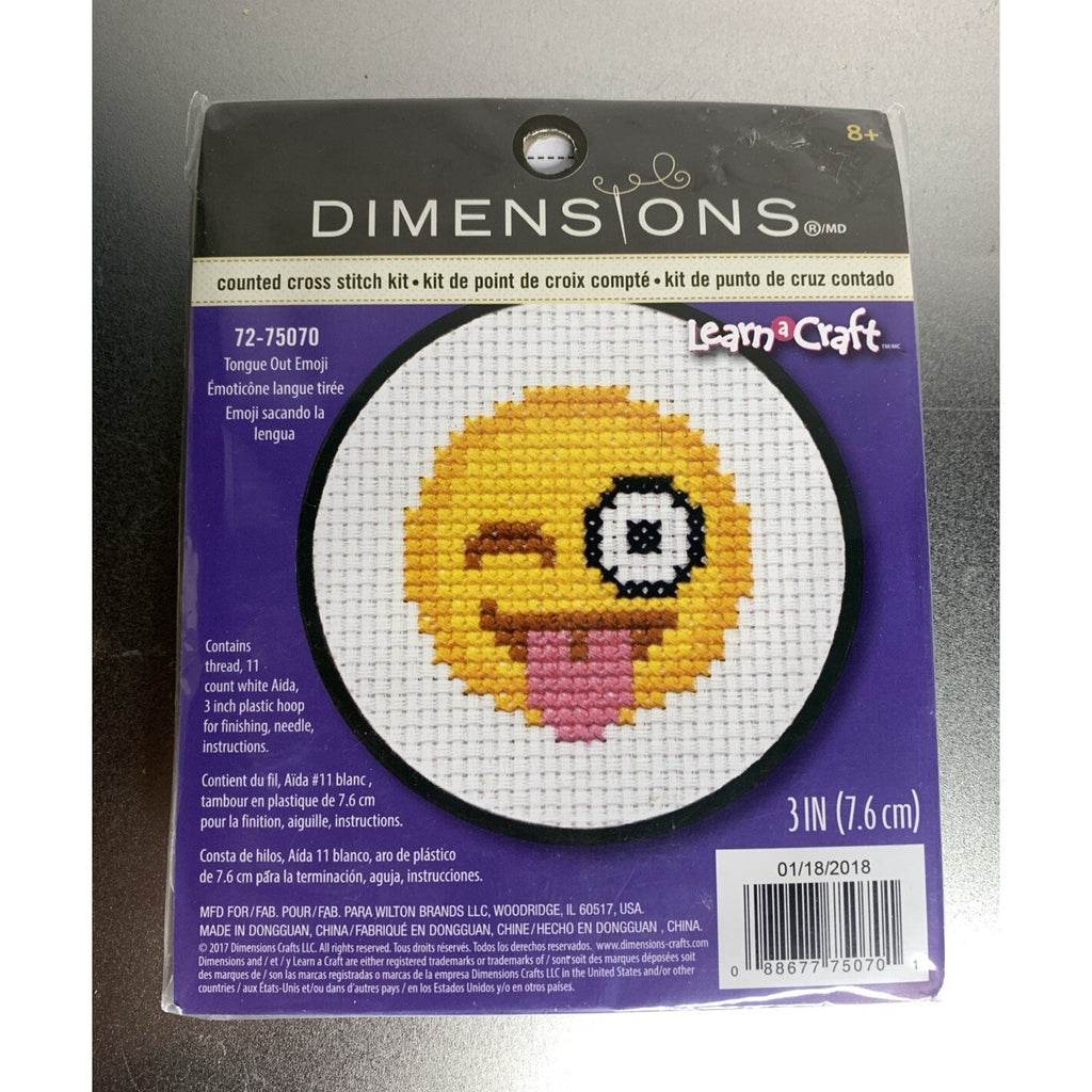 Dimensions Winking TONGUE OUT EMOJI Mini Counted Cross Stitch Kit 3" NEW Sealed