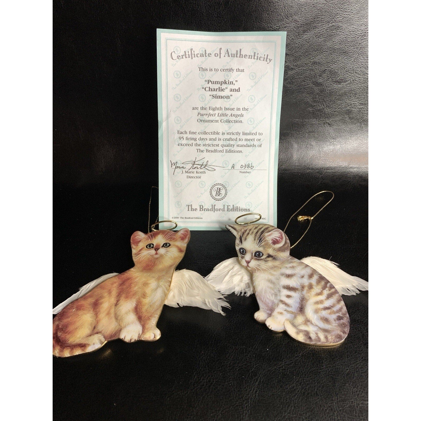 Bradford Editions Purr-fect Little Angels Ornaments (2) Charlie & Simon w/COA