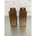 Vintage MCM Wood Salt & Pepper Shakers w/Stained Glass Style Emblem