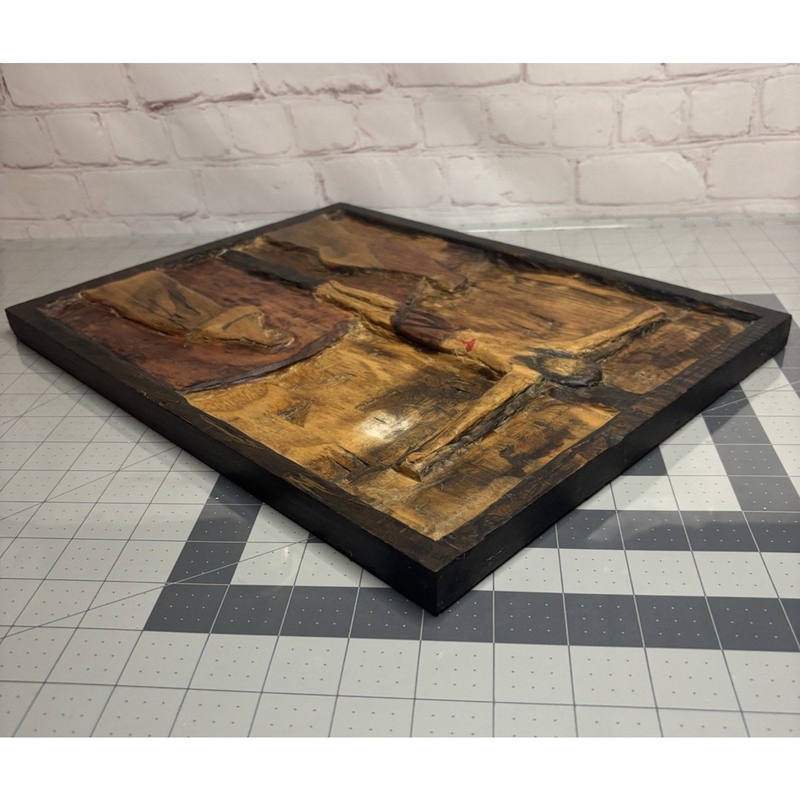 Rustic Carved Wood Art Decor Plaque Handmade Jesus Crucifixion Scene