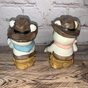 Vintage Cowboy Bears Salt & Pepper Shakers, Lasso Banjo