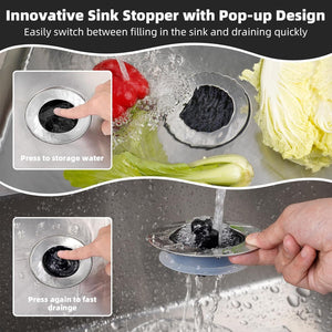 Universal 3 in 1 Kitchen Sink Drain Strainer with Sink Stopper, Chrome Stainless