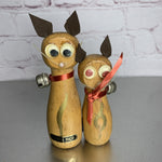 Vintage Wooden Enesco Magnetic Cat Couple Salt & Pepper Shakers Japan