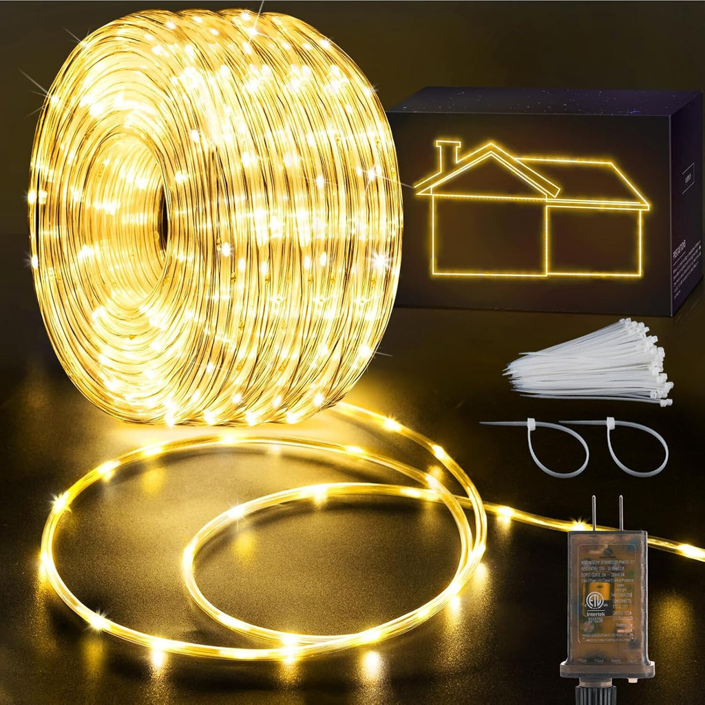 164FT 500 LED Rope String Lights Outdoor Waterproof, Remote 8 Modes, Clear Tube