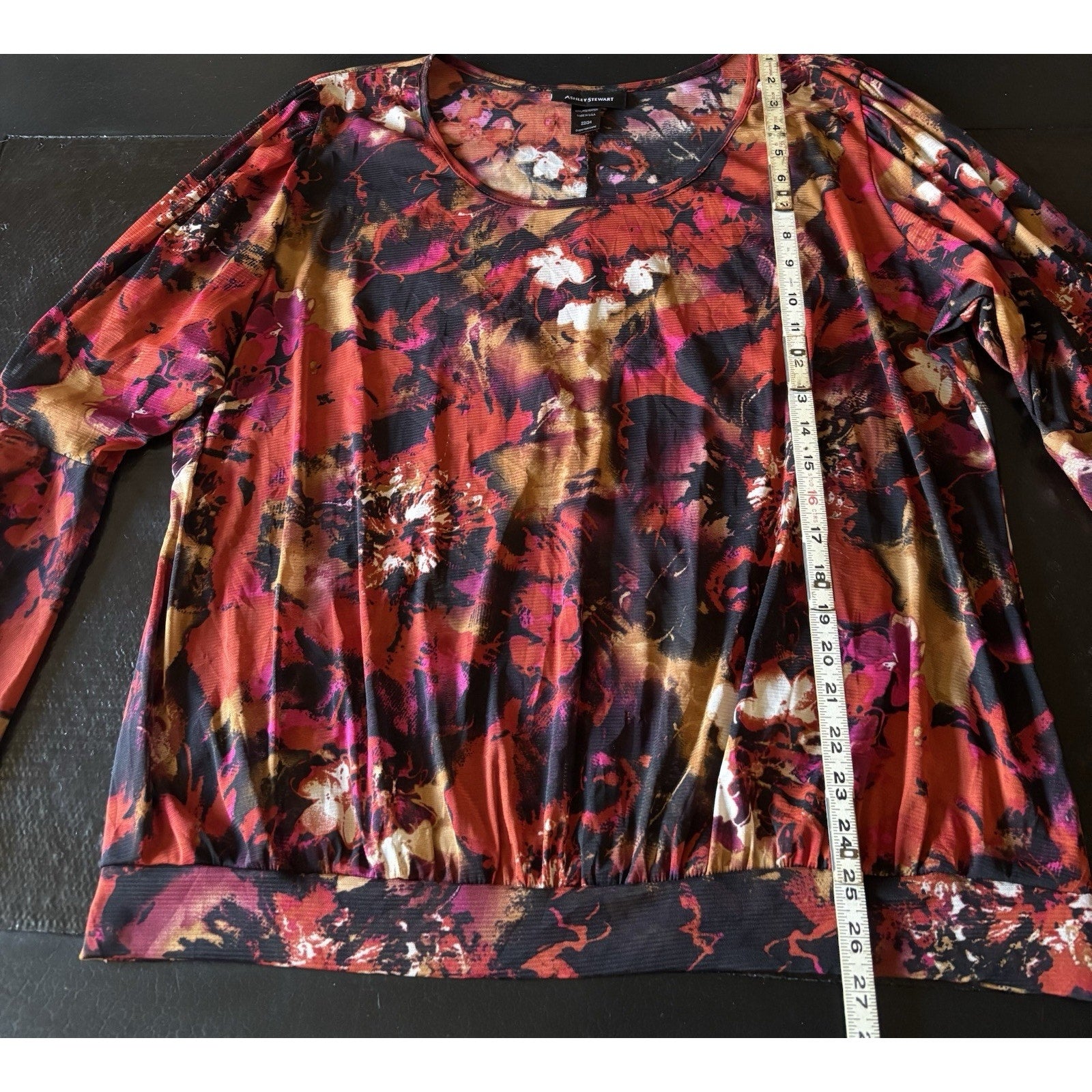 Ashley Stewart Size (22/24) Colorful Earth Tone Floral 3/4 Bell Sleeve Blouse