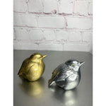 Vintage Chubby Silver Gold Blue Bird Salt & Pepper Shakers Hong Kong Plastic