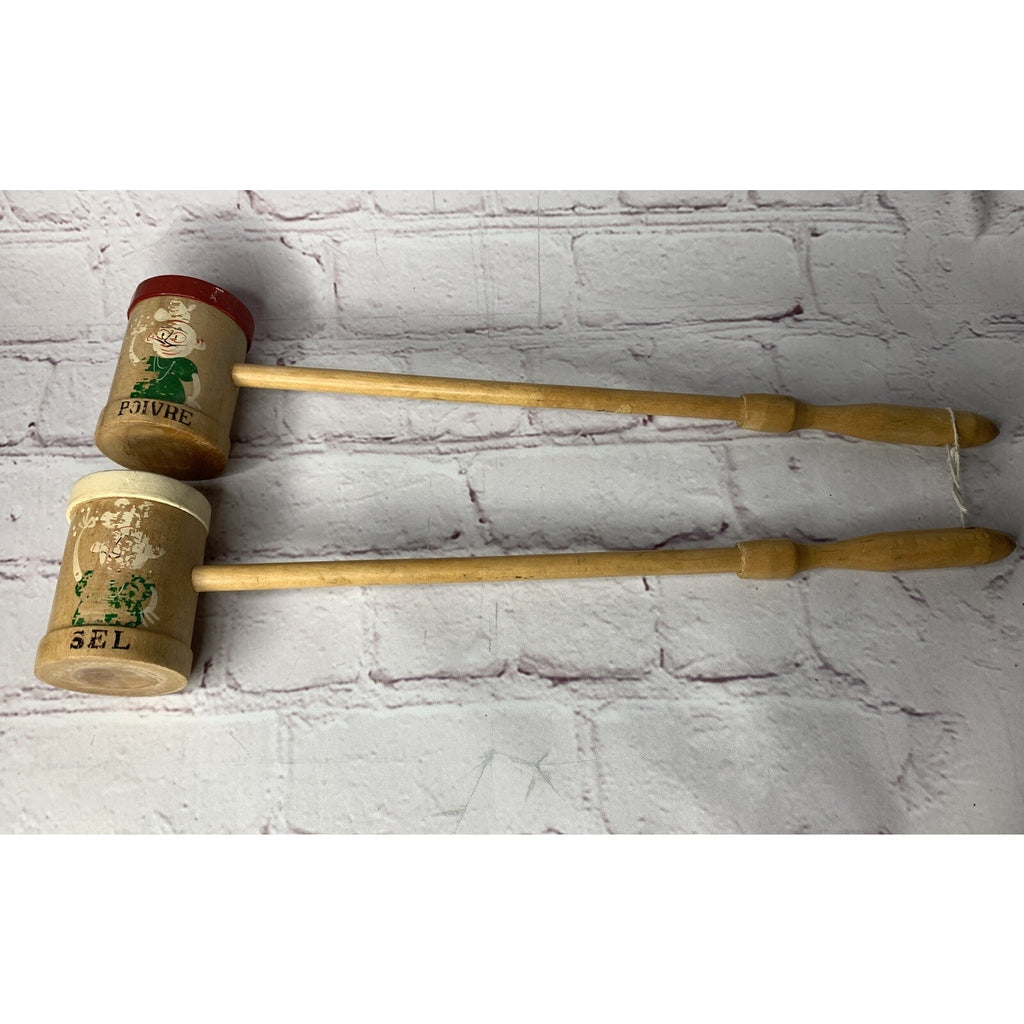 Vintage Long Handled Salt & Pepper Shakers BBQ Grill Wood Japan MCM