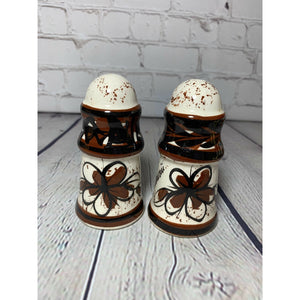 Vintage MCM Brown on White Pattern Ceramic Glazed Salt & Pepper Shakers