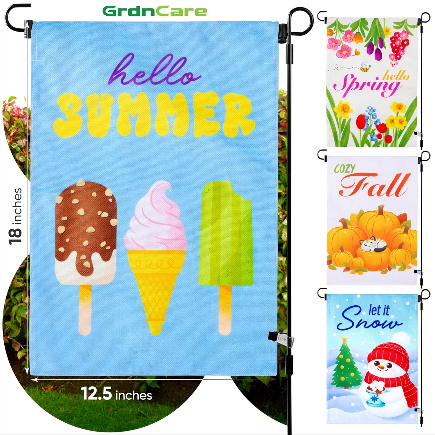 Set of 4 Seasonal Garden Flags Indoor/Outdoor-Summer, Autumn, Winter & Spring Decoration - 12.5" x 18" Double-Sided Garden Flag