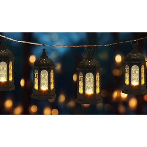 2 Pieces Ramadan Lanterns 5.2"h Retro Hanging Lamp, Tabletop, Transparent Glass