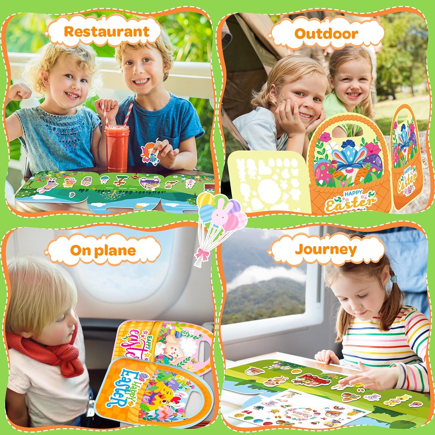 4 Pack Activity Easter Reusable Sticker Books for Kids 2-4, Basket Stuffers