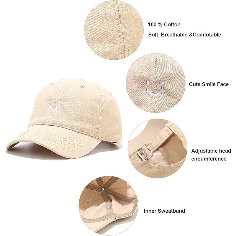 Smile Face Baseball Cap for Women Men Adjustable Low Profile Unstructured Cotton Dad Hat
