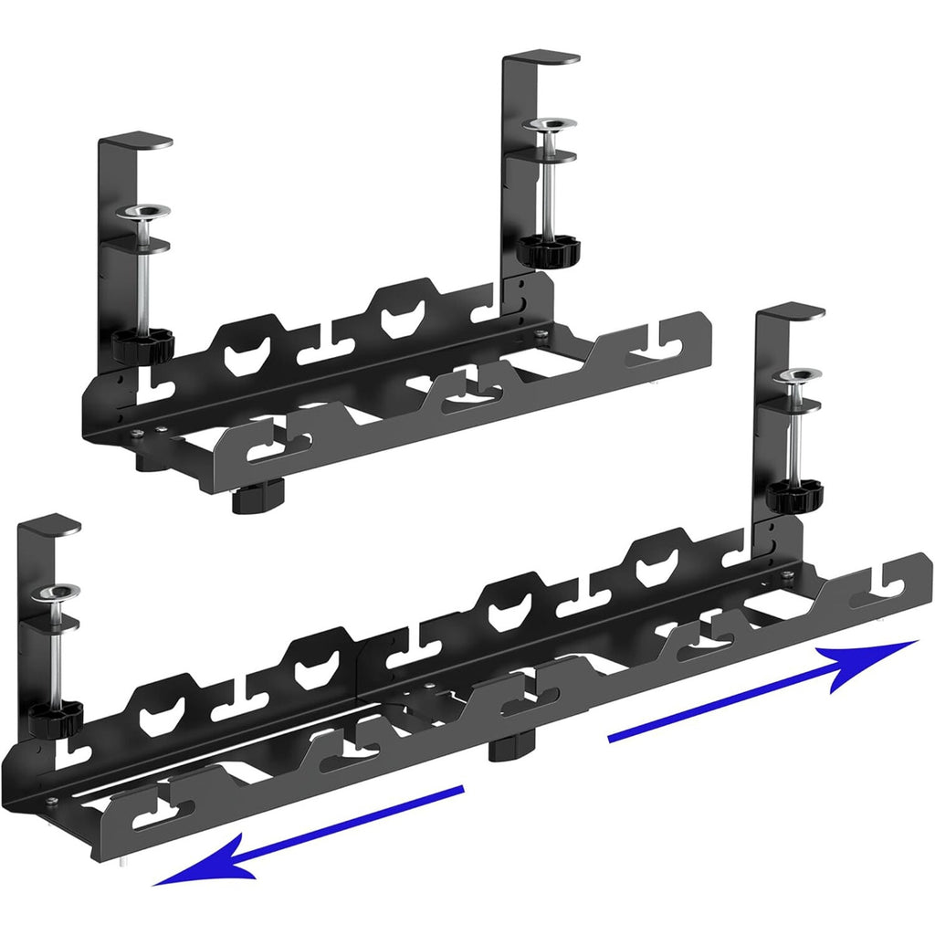 Adjustable Under Desk Cable Organizer - Large Capacity Metal Storage Tray Black