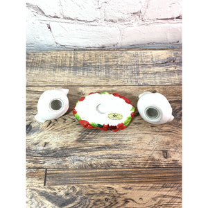 Vintage White Doves In Holly Berry Tray Salt & Pepper Shakers, Russ Berrie Co