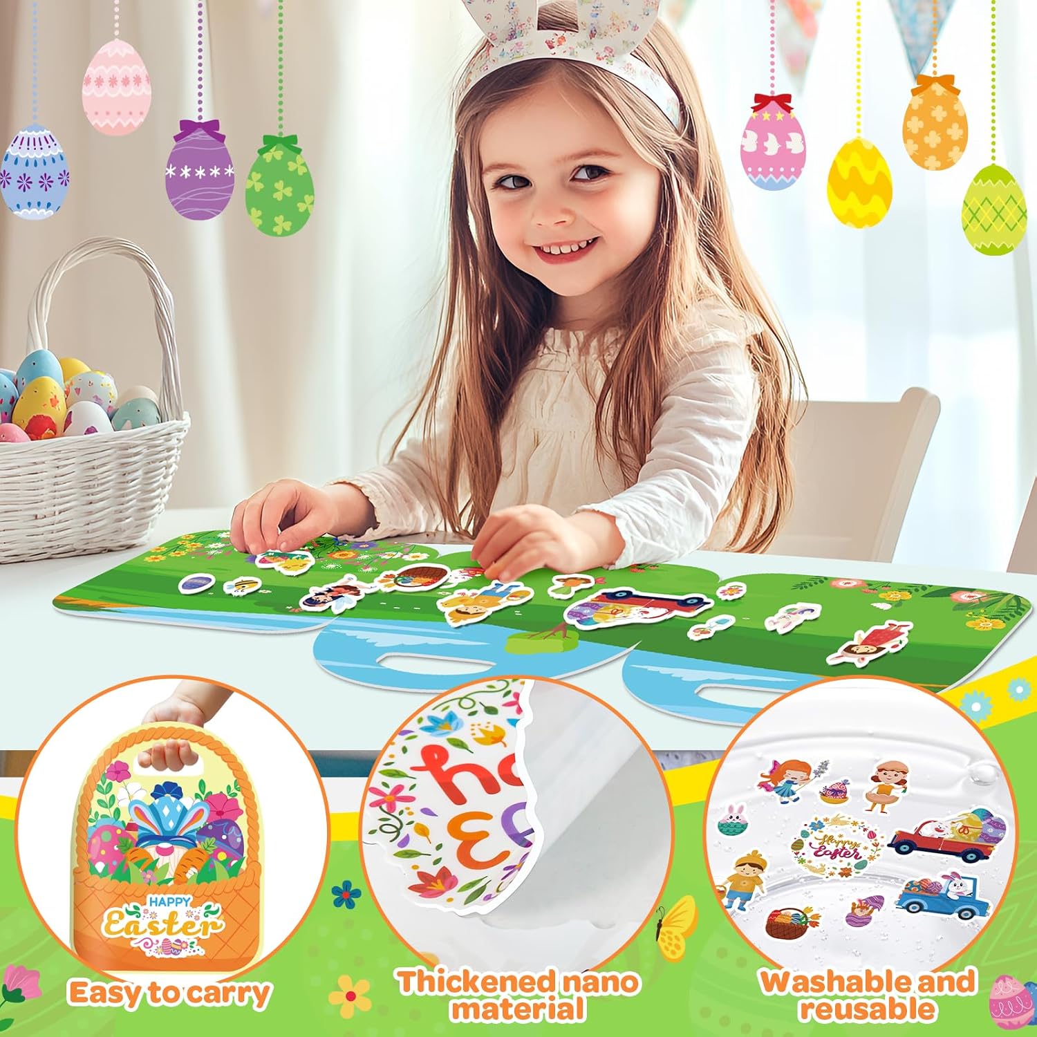 4 Pack Activity Easter Reusable Sticker Books for Kids 2-4, Basket Stuffers