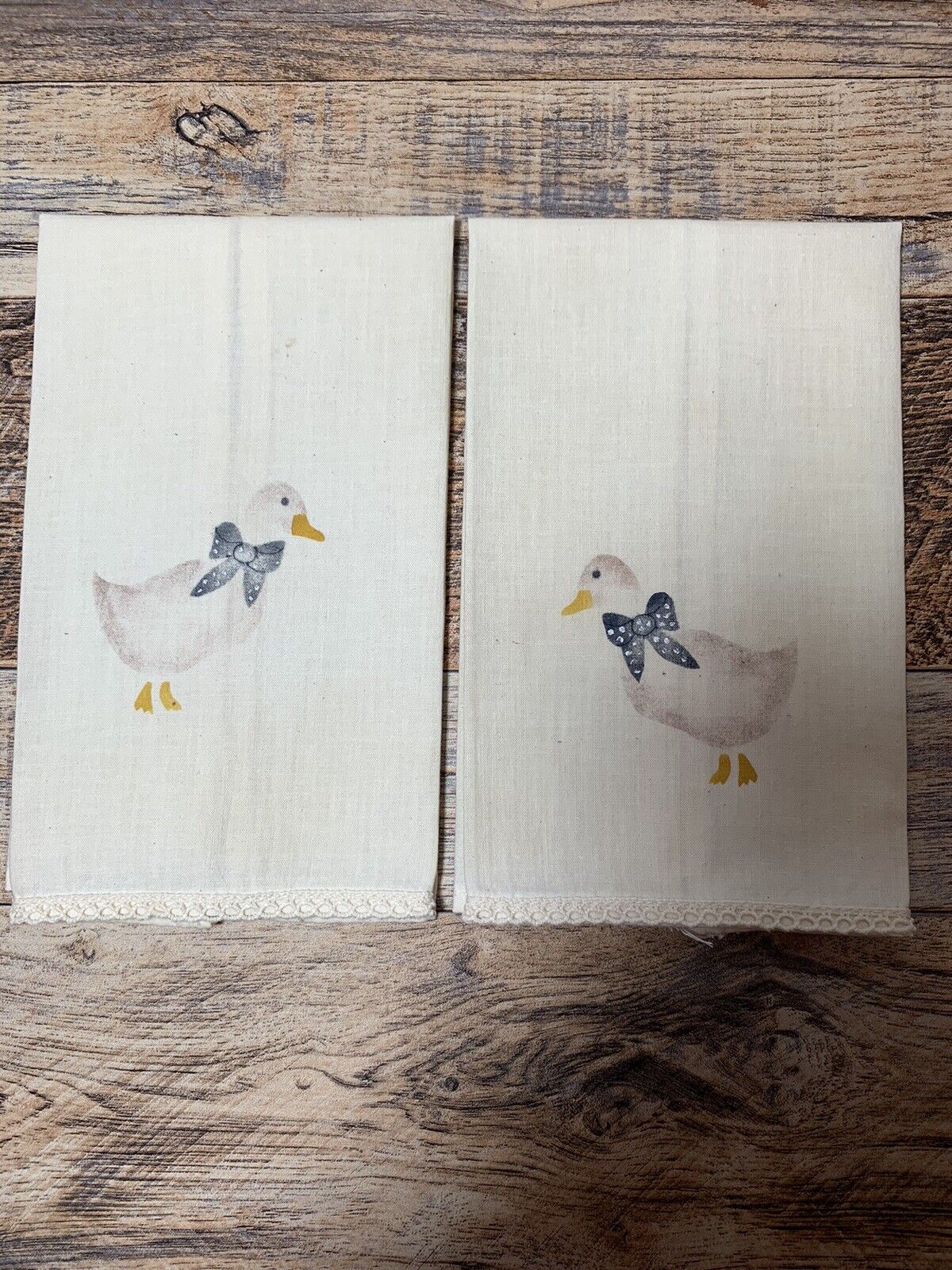 Vintage Duck Napkins and Embroidered Flower Tea Towel, Country Living