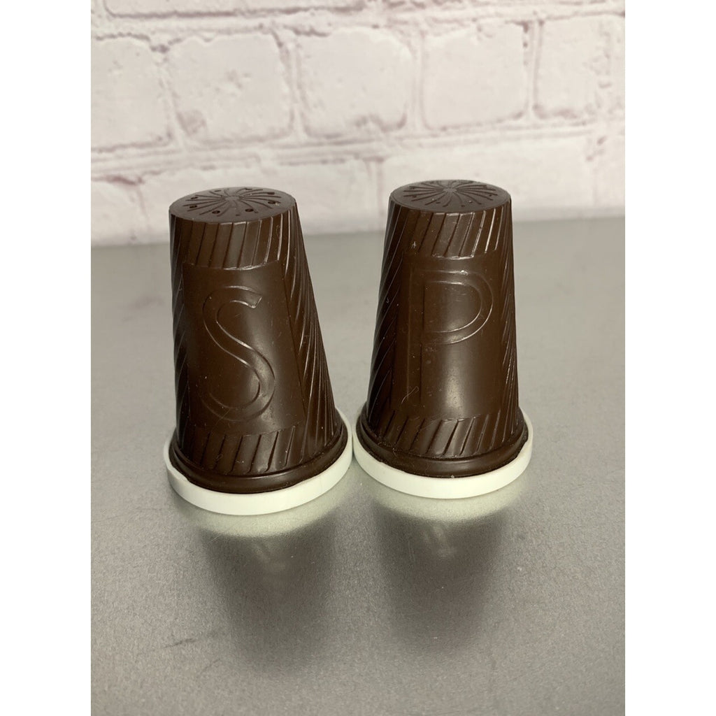 Vintage MCM Plastic Melamine Brown White Salt & Pepper Shakers
