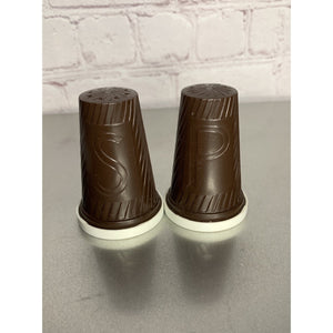 Vintage MCM Plastic Melamine Brown White Salt & Pepper Shakers