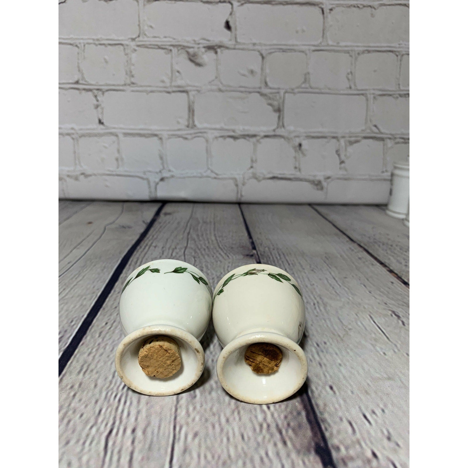 Vintage MCM White Rose Vines Handpainted Fine Porcelain Salt & Pepper Shakers