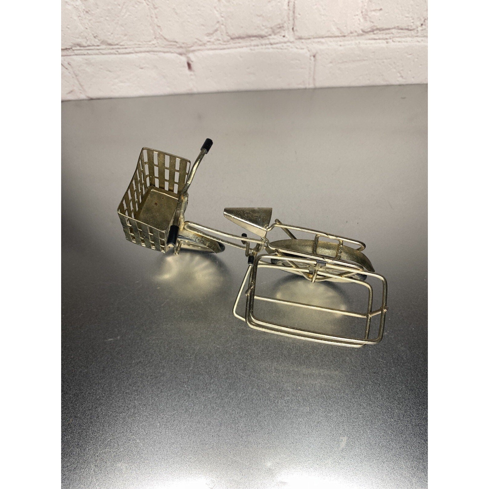 Vintage Goldtone Bicycle Salt & Pepper Shaker Toothpick Caddy/Holder